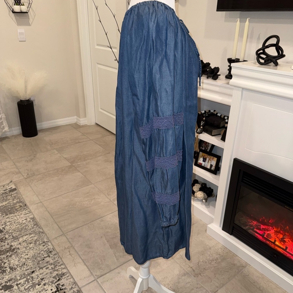 2 x 20$ Harper 241 Blue Denim Midi Dress with Tie Neck Size Medium - Picture 5 of 10